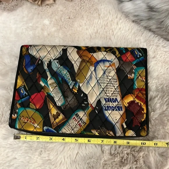 Vintage Nicole Miller Quilted Multi Jewel Tone Satin Absolut Chain Crossbody Bag